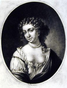 Eleanor Gwynne (1650-87) illustration fra Portraits of Characters Illustrious in British History, indgraveret af Richard Earlom (1743-1822) og Charles Turner (ca. 1775-1857) (mezzotint) af English School